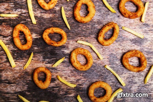Onion rings and french fries - 19xUHQ JPEG Photo Stock