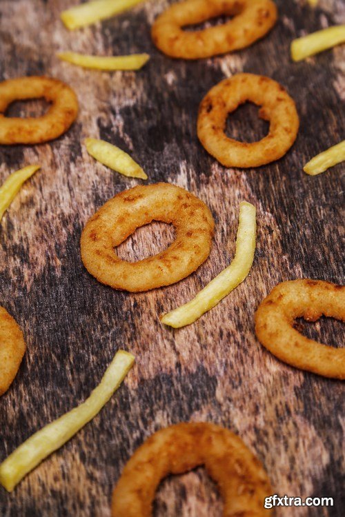 Onion rings and french fries - 19xUHQ JPEG Photo Stock