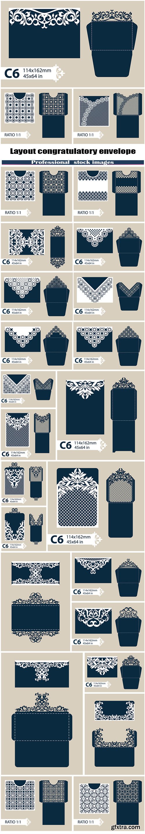 Layout Congratulatory Envelope with Carved Openwork Pattern 25xEPS