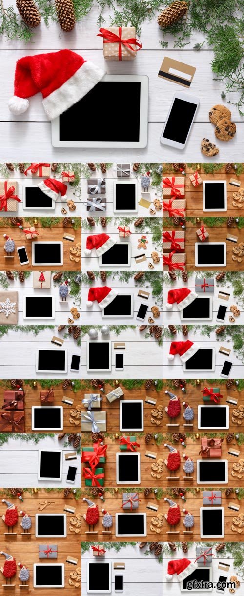 Vector Set - Christmas Online Shopping Backgrounds Vector Set - Christmas Online Shopping Backgrounds