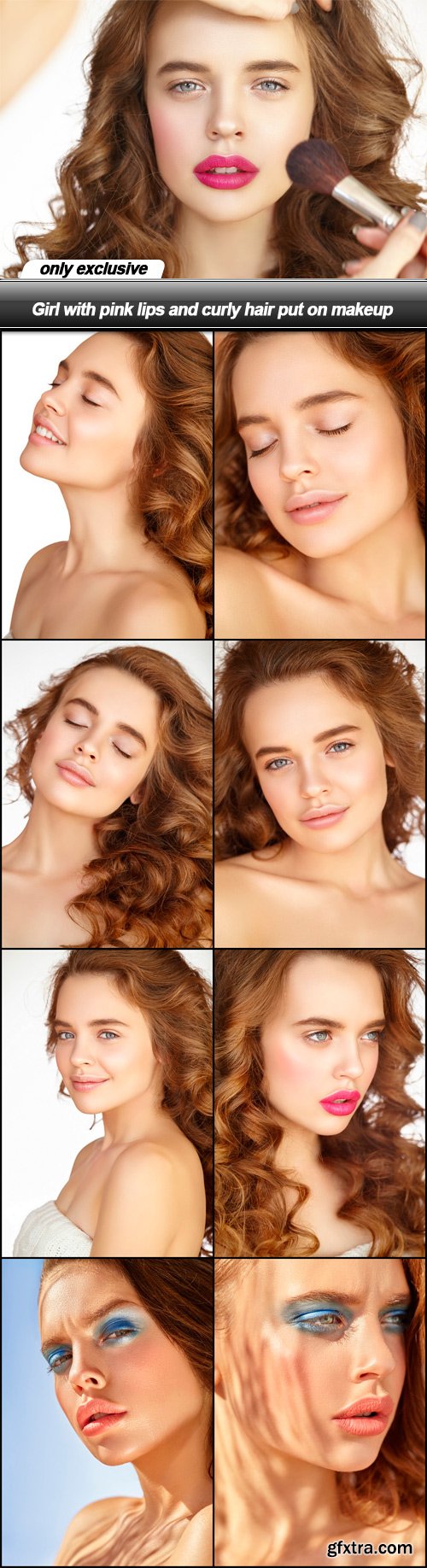 Girl with pink lips and curly hair put on makeup - 9 UHQ JPEG