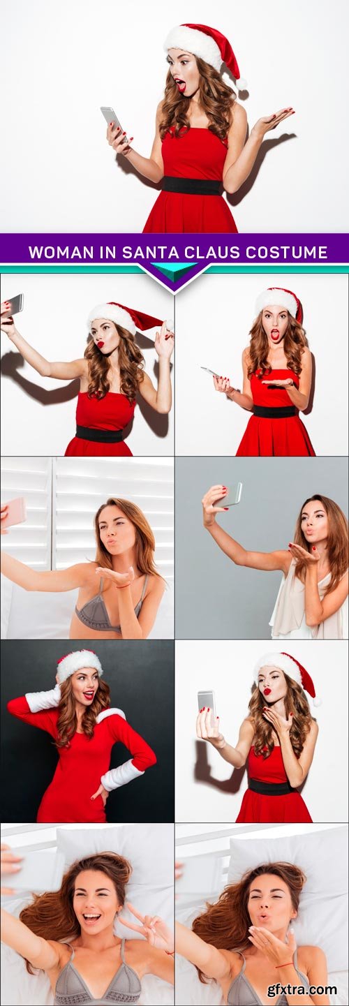 Woman in santa claus costume taking selfie 9X JPEG