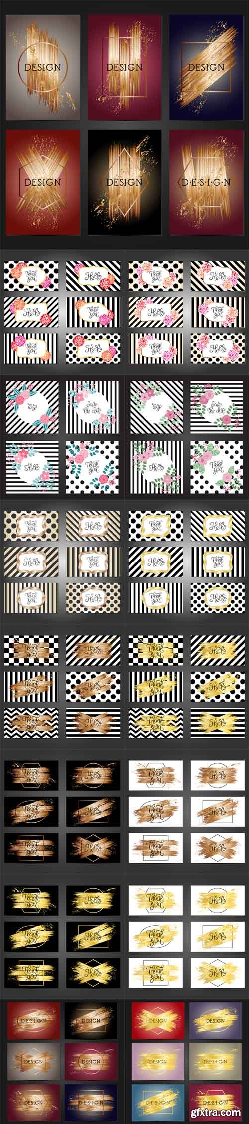 Vector Set - Vintage Card Templates with Copper Brushstrokes and Flowers