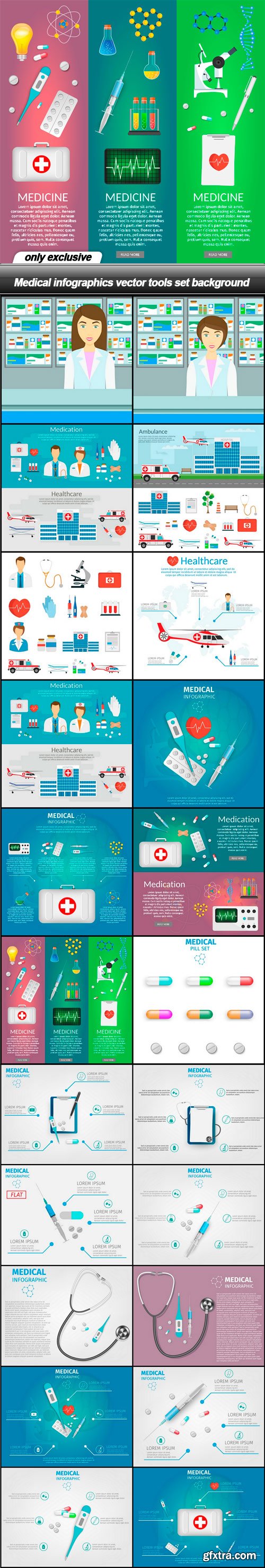 Medical infographics vector tools set background - 22 EPS