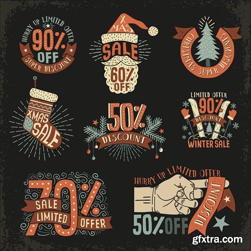 Christmas Labels & Stickers #1, 25xEPS Christmas Labels & Stickers #1, 25xEPS