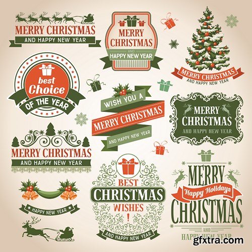 Christmas Labels & Stickers #2, 25xEPS Christmas Labels & Stickers #2, 25xEPS
