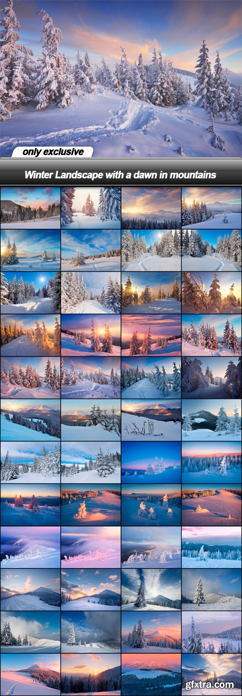 Winter Landscape with a dawn in mountains - 48 UHQ JPEG