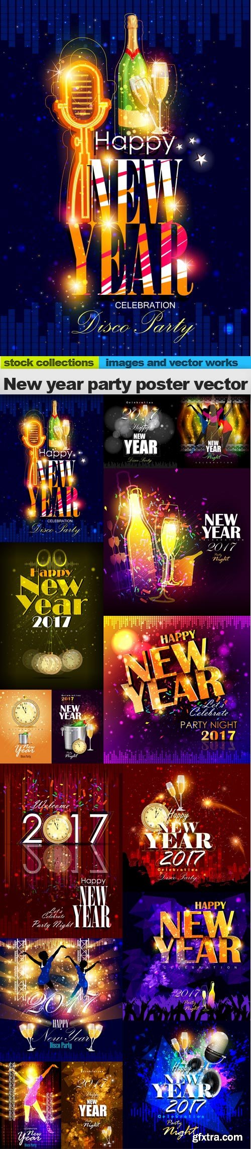 New year party poster vector, 15 x EPS