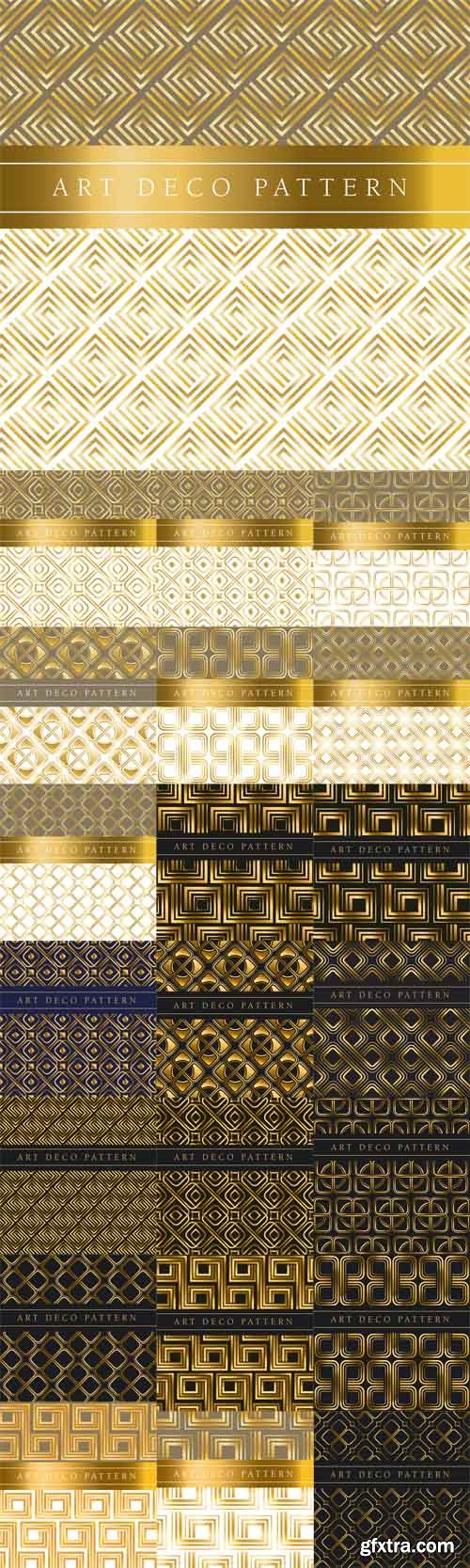 Vector Set - Black and Gold Seamless Pattern in Art Deco Style