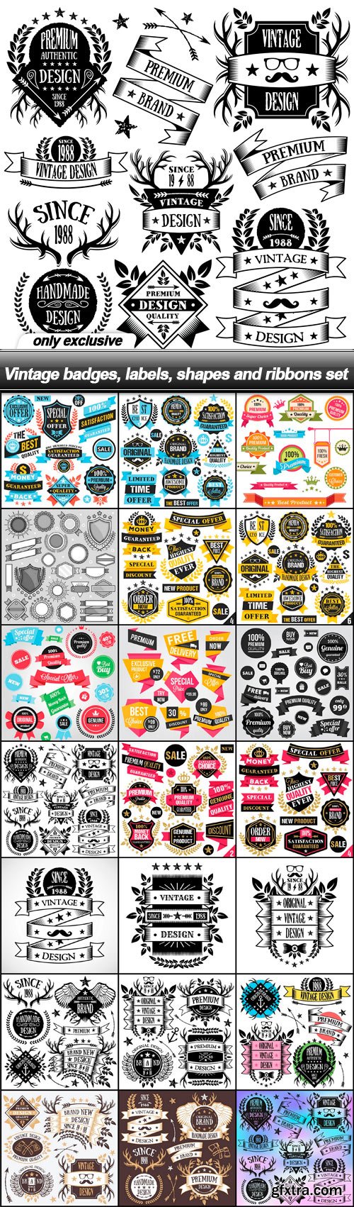 Vintage badges, labels, shapes and ribbons set - 21 EPS
