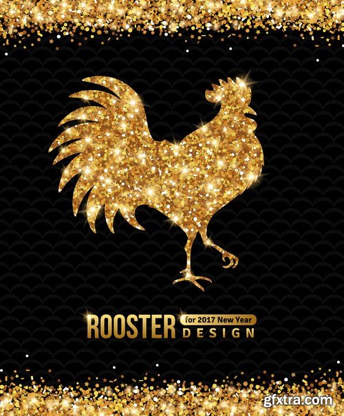 New Year background with golden rooster - 6 EPS
