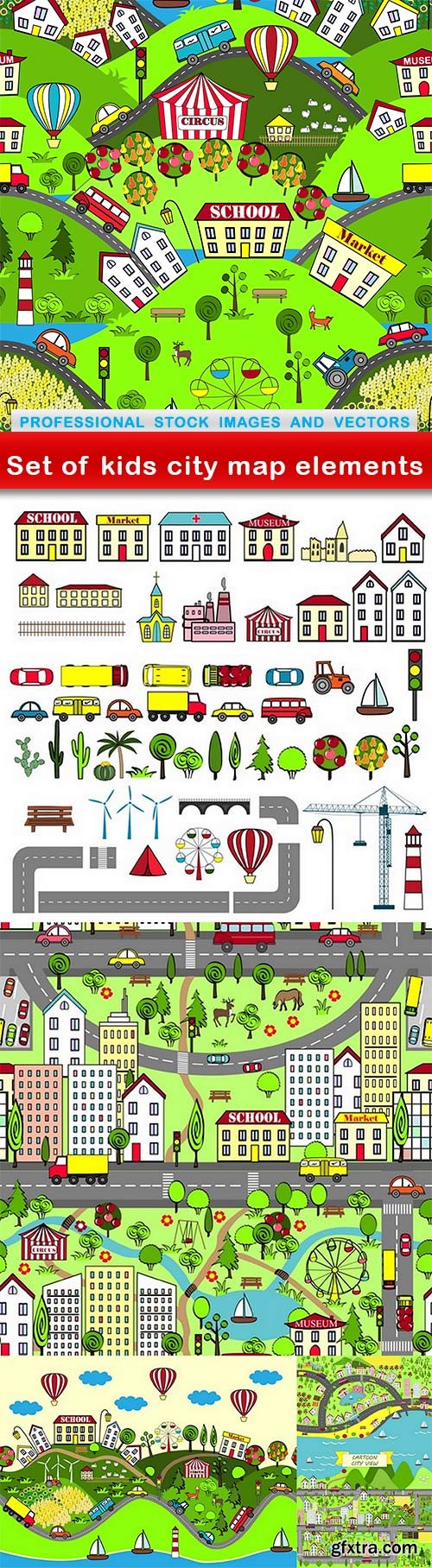 Set of kids city map elements - 6 EPS » GFxtra