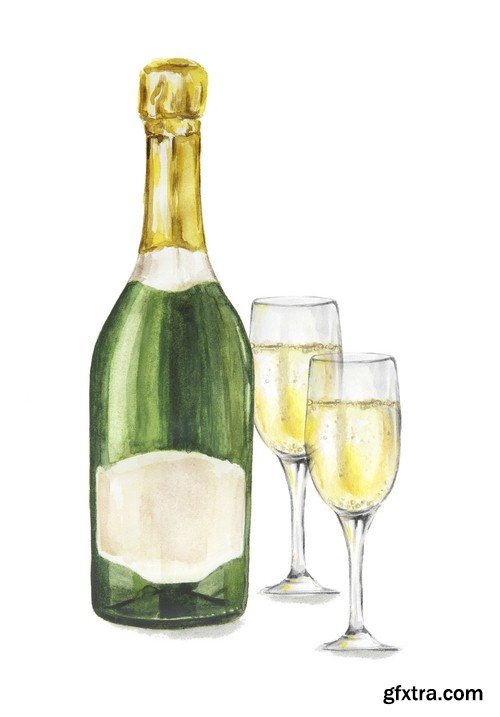 Illustration of champagne - 5 UHQ JPEG