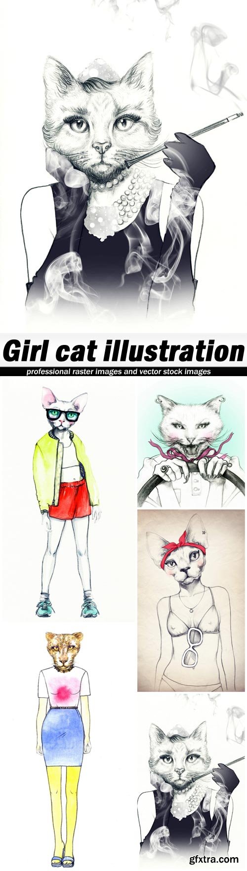 Girl cat illustration - 5 UHQ JPEG