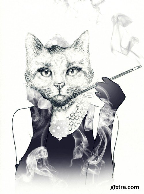 Girl cat illustration - 5 UHQ JPEG