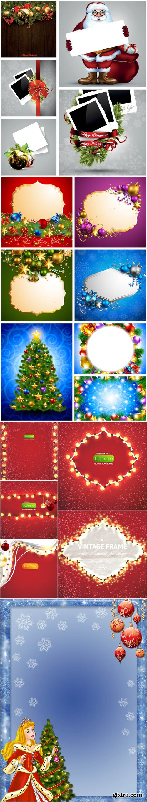 Christmas & New Year Backgrounds With Frames Templates in Vector