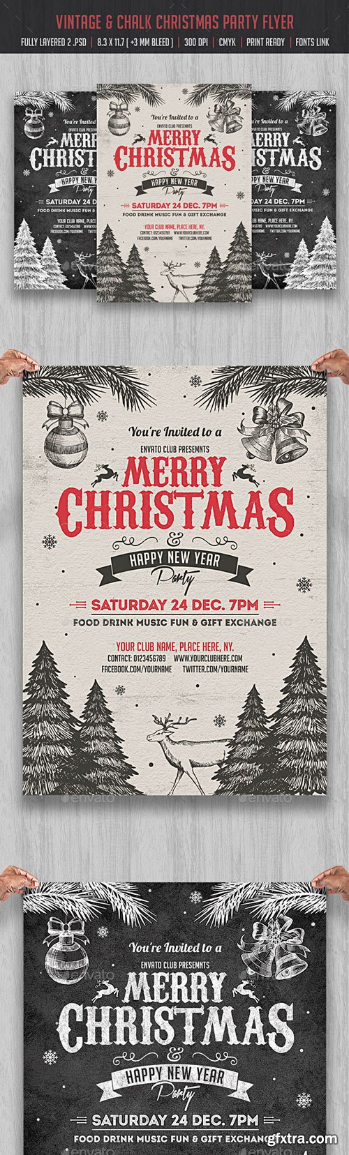 GraphicRiver - Vintage & Chalk Christmas Party Flyer - 18705378