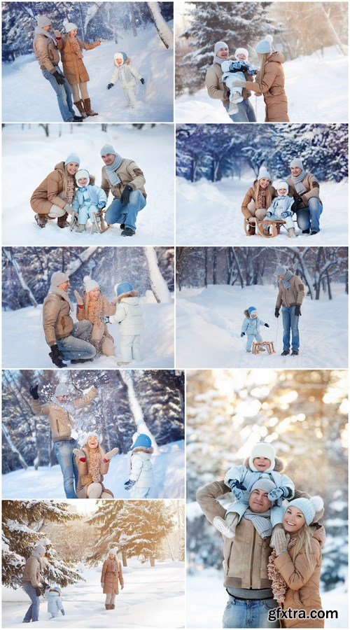 Family Fun in a Winter - 9 UHQ JPEG Stock Images