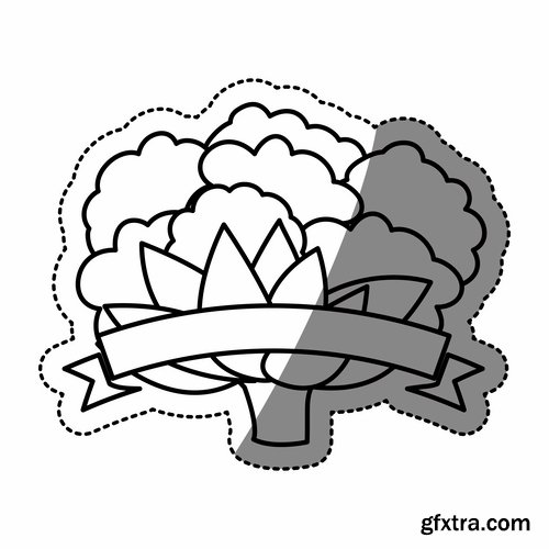 Collection of fruits vegetables to cut sticker label 25 EPS