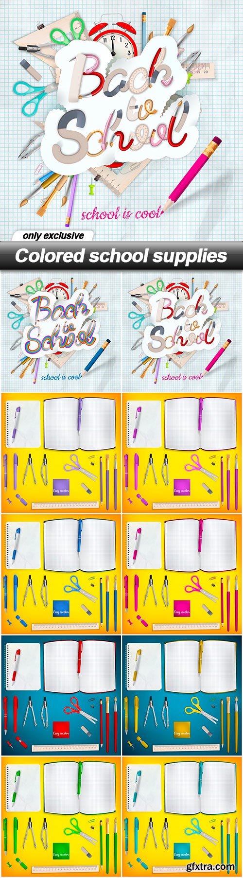 Colored school supplies - 10 EPS
