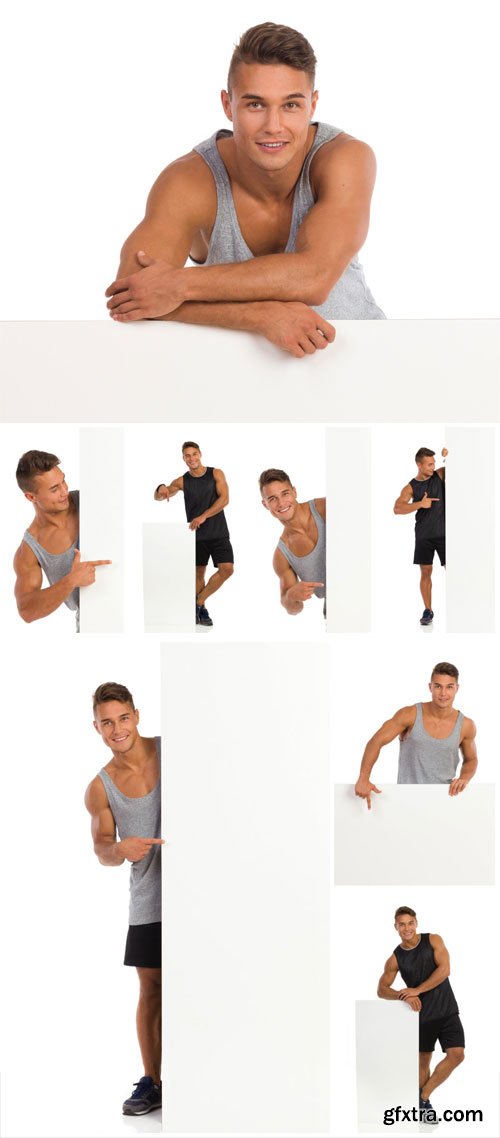 Young Man with White Placard on White Background 10xJPG Young Man with White Placard on White Background 10xJPG