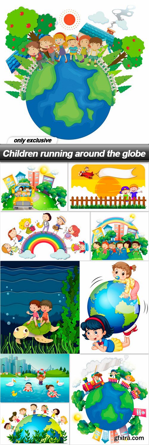 Children running around the globe - 10 EPS