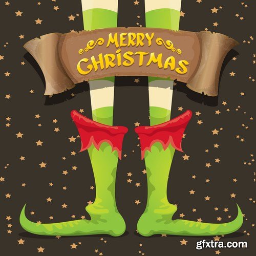 Collection of backgrounds with Christmas elves 2 - 19xEPS Vector Stock