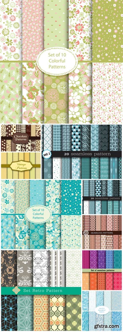 Set of vector original texture with floral and geometric patterns