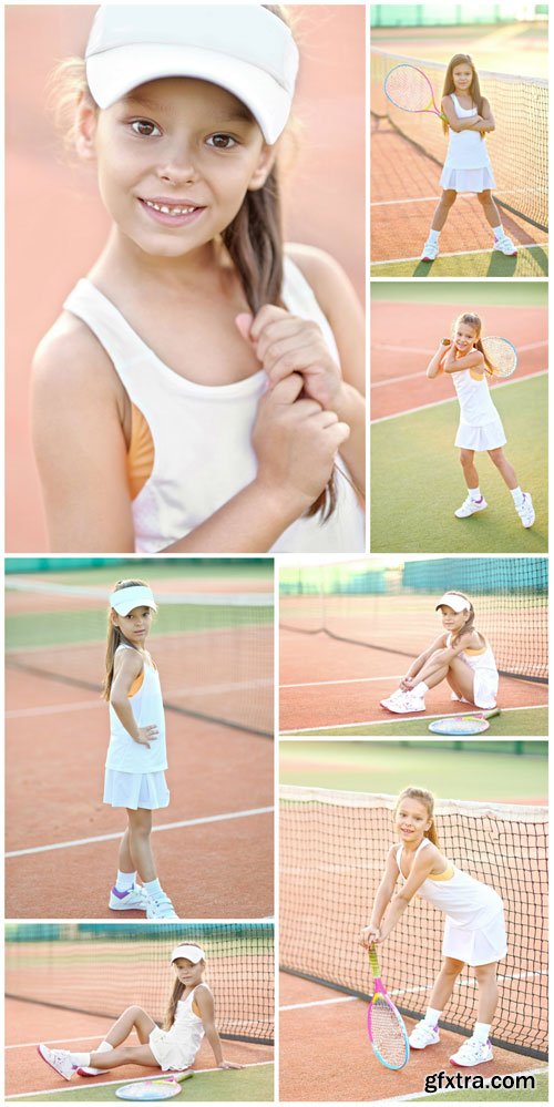 Little lovely girl tennis player