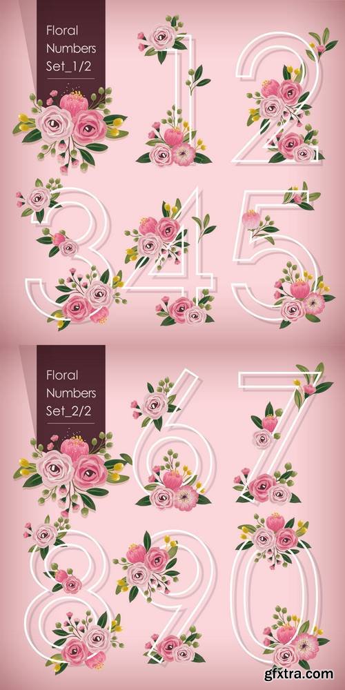 Vector Illustration of Floral Numbers Collection 2
