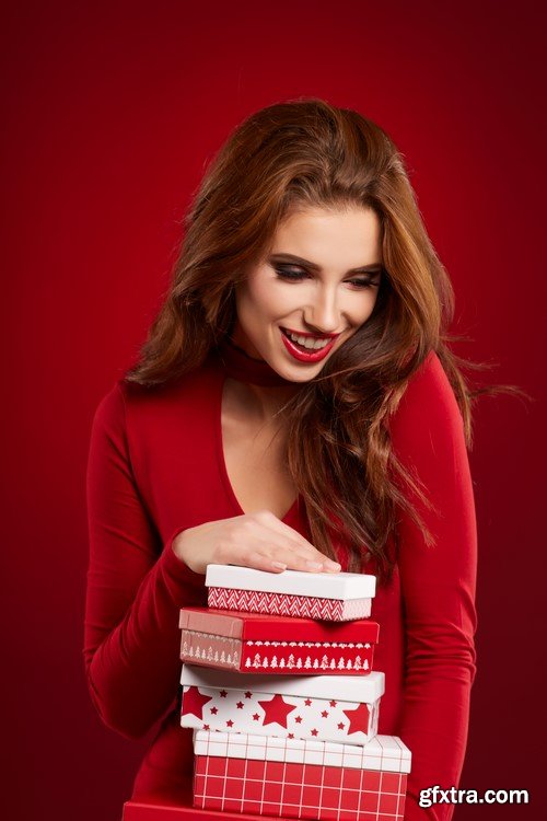 Girl With Christmas Gifts - 24 UHQ JPEG Stock Images