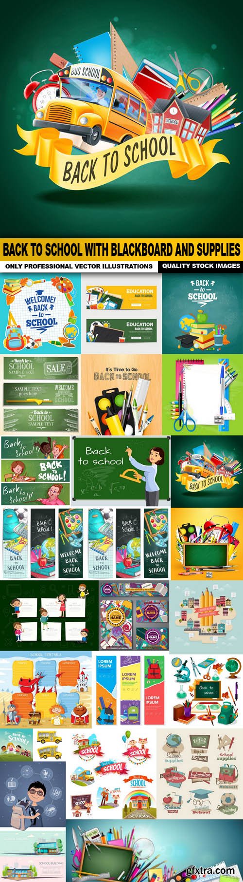 Back To School With Blackboard And Supplies - 25 Vector