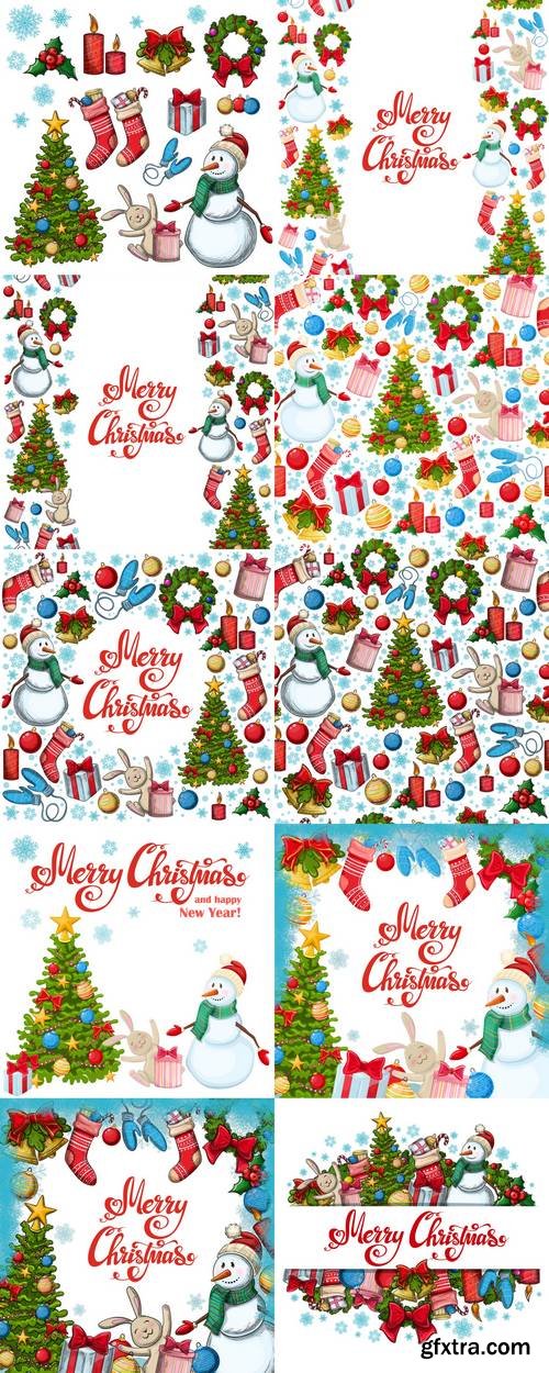 Template with Christmas Icons and Hand Lettering
