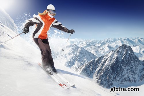 Woman with snowboard - UHQ Stock Photo