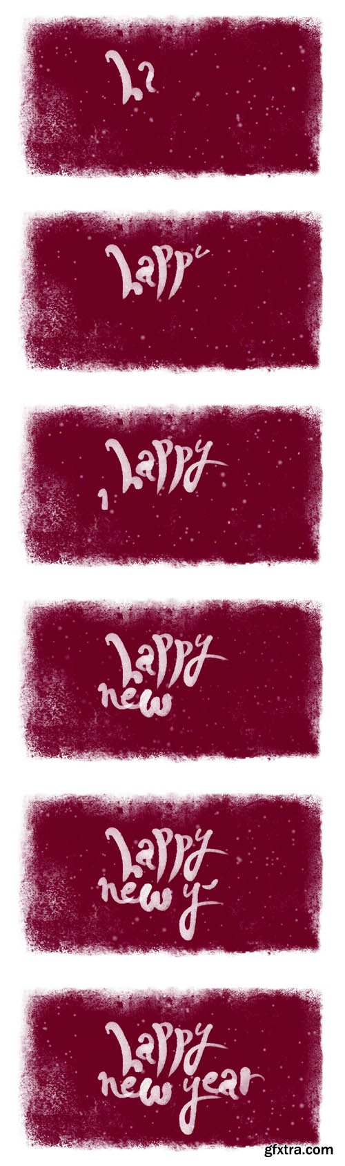 Happy New Year Calligraphic Lettering with Snow inside a Frozen Frame Happy New Year Calligraphic Lettering with Snow inside a Frozen Frame
