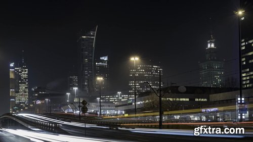 Warsaw downtown during the night time lapse, Poland Warsaw downtown during the night time lapse, Poland