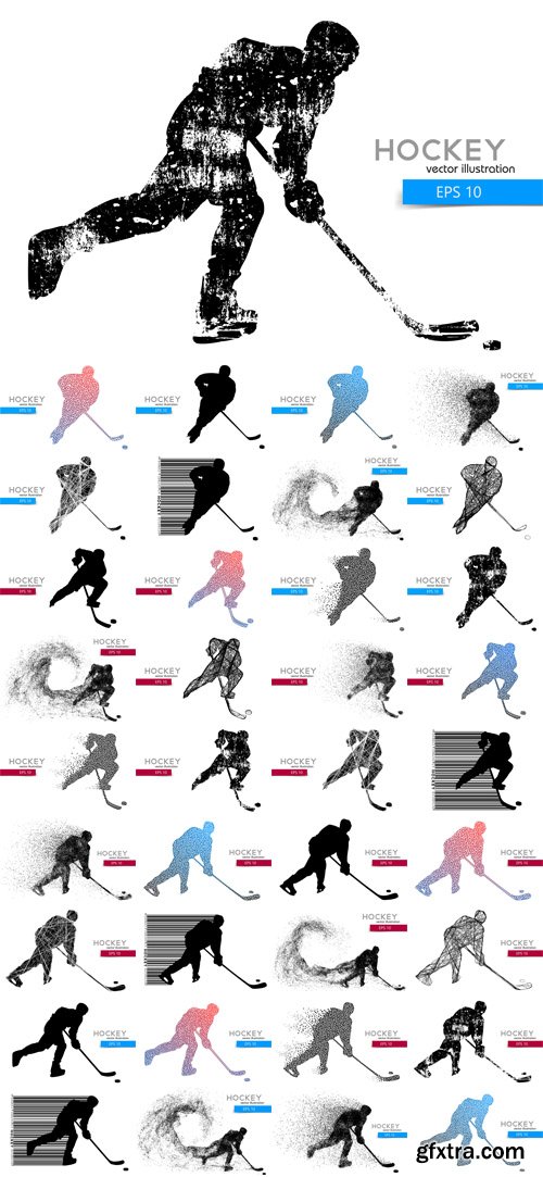 Vector Set - Silhouette of a Hockey Player Vector Set - Silhouette of a Hockey Player