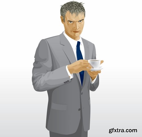 Collection of cartoon business success emotions advertising man 25 EPS