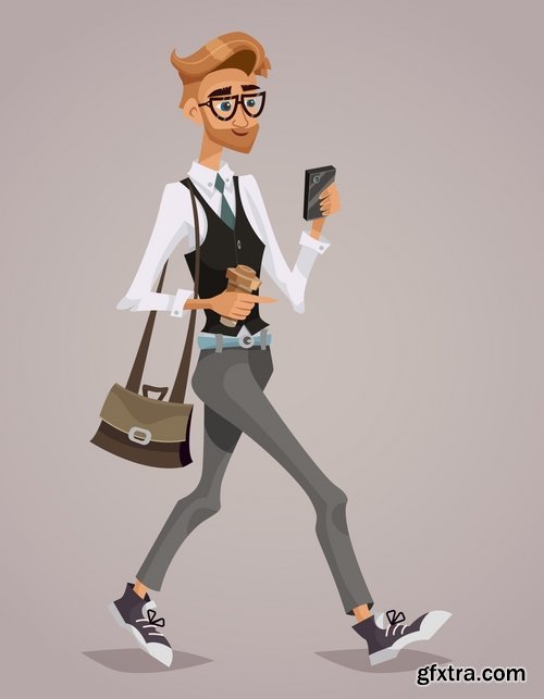 Collection of cartoon business success emotions advertising man 25 EPS