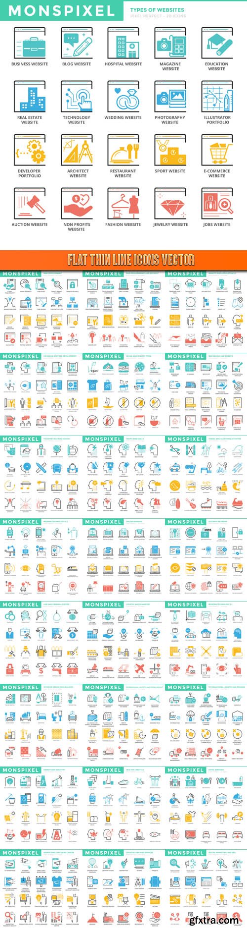 Flat thin line Icons vector