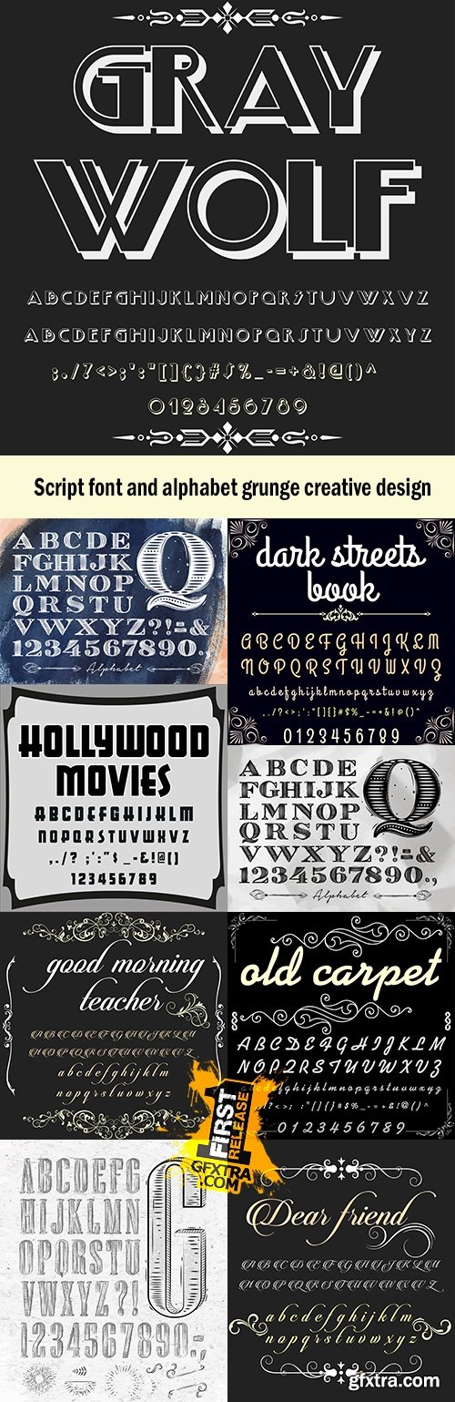 Script font and alphabet grunge creative design