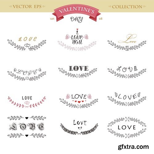 Valentine's Day Calligraphic design elements 6X EPS