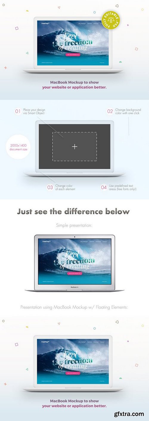 CM - MacBook&trade; Mockup w/ Floating Elements 989793