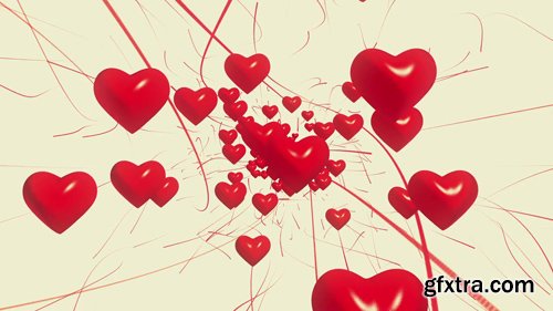 Flying Red Hearts on White