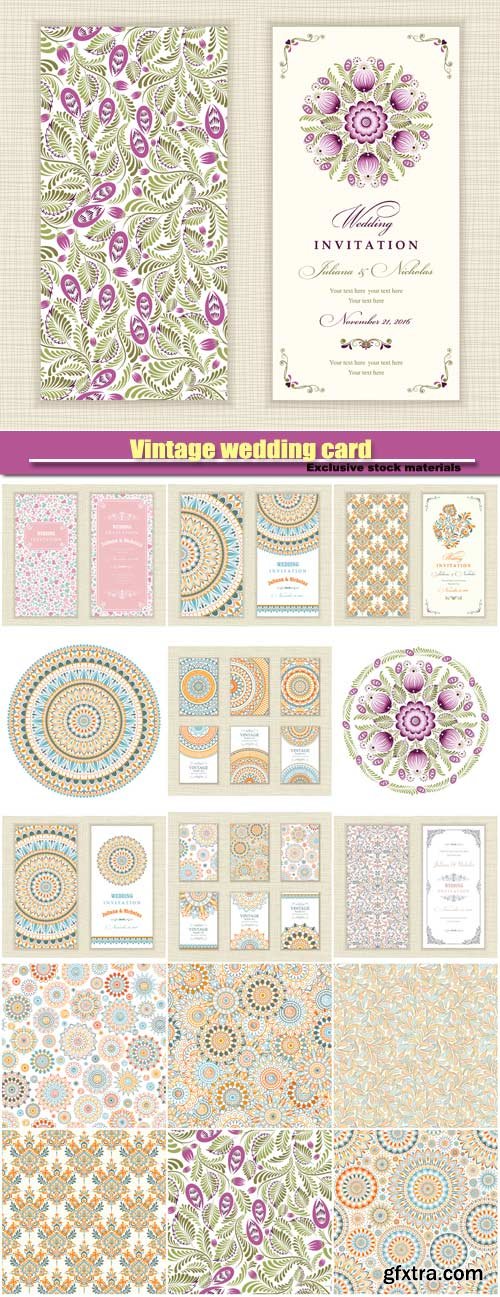 Vintage wedding card, vector backgrounds with patterns