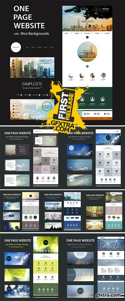 One Page Website Template and Different Header - Stock vector