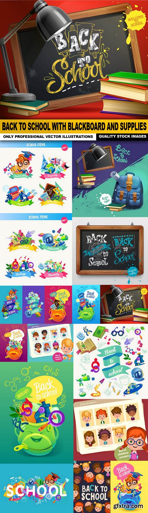 Back To School With Blackboard And Supplies - 16 Vector