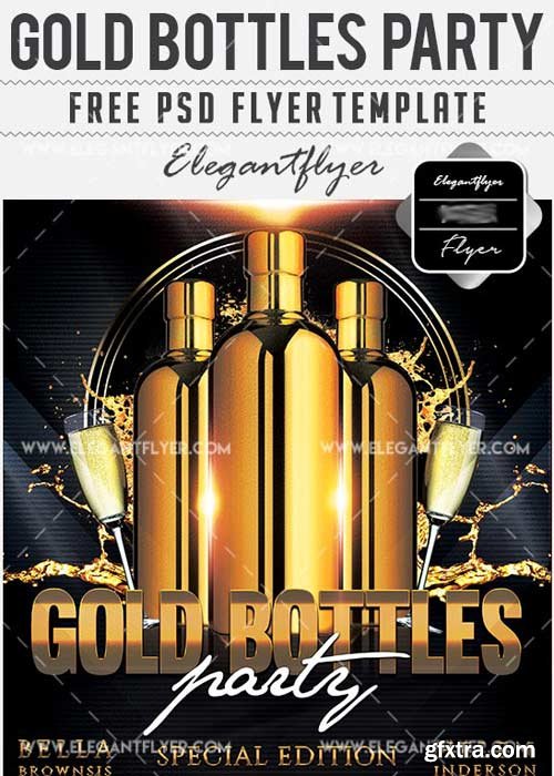 Gold Bottle Party Flyer PSD V17 Template + Facebook Cover