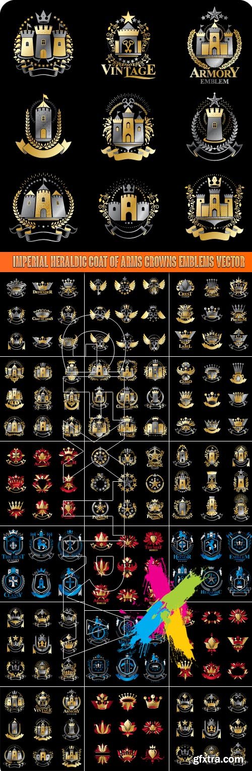 Imperial heraldic coat of arms crowns emblems vector