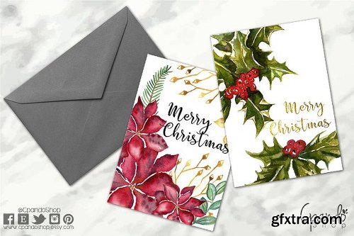 CreativeMarket Christmas greeting cards watercolor 1138500